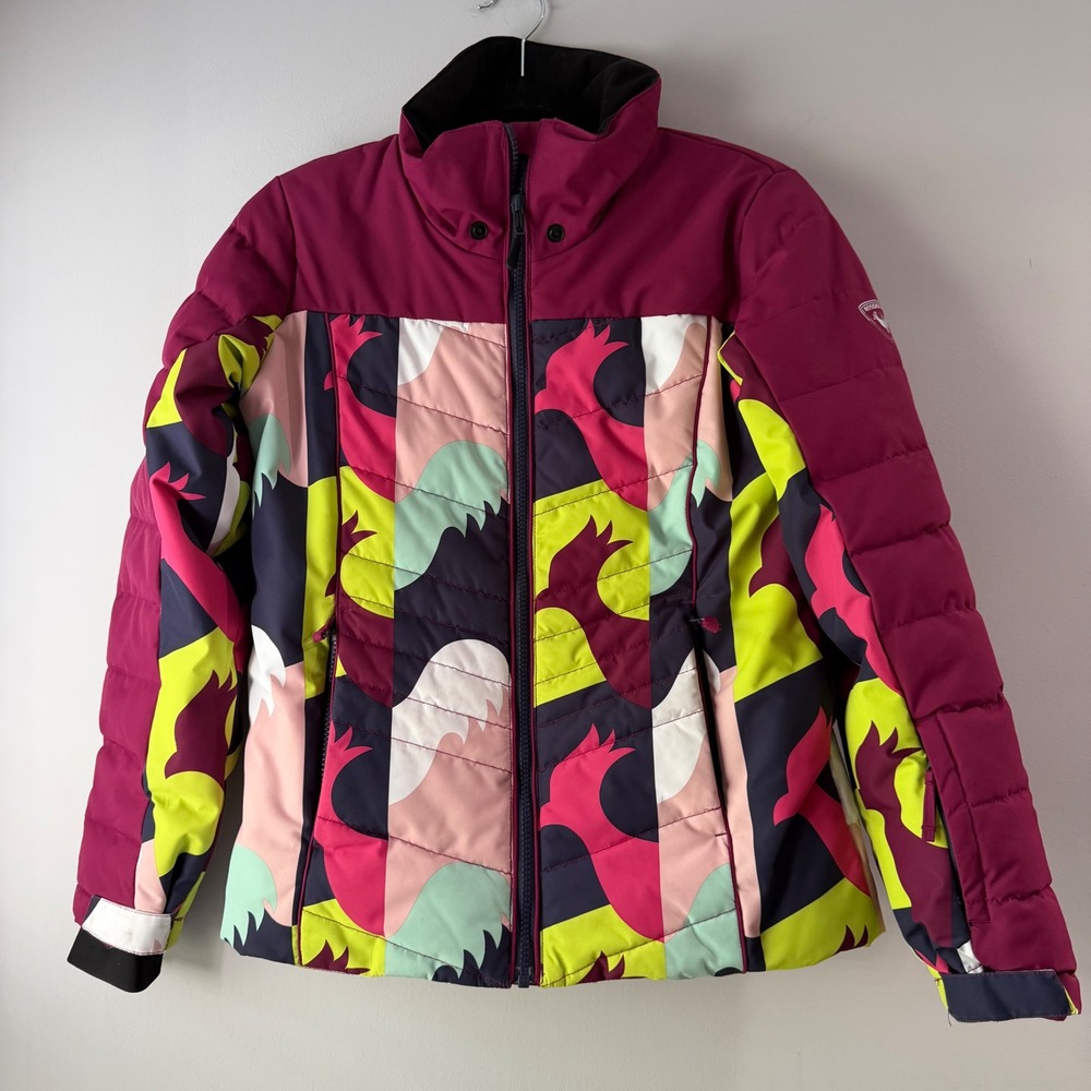 Rossignol Ski Jacket Girls 14 Multicolor Rooster Print Good Insulated Puffer
